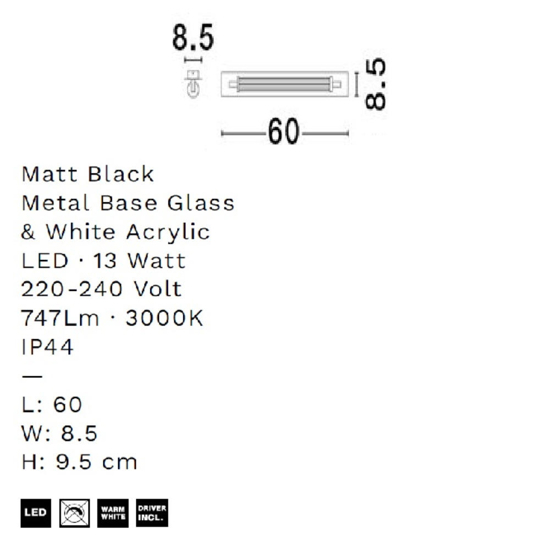 Applique specchio bagno nera design moderno led 13w 3000k ip44