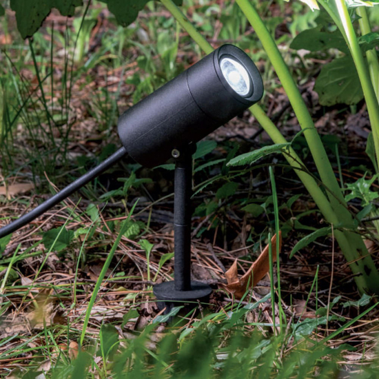 Faretto nero con picchetto per giardino led 9w cct ip65