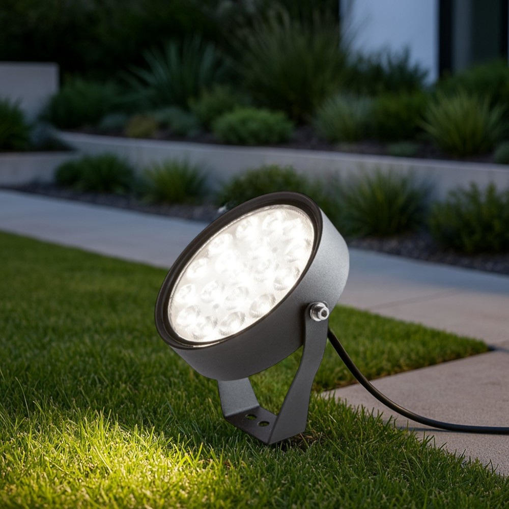 Faretto LED Da Giardino Con Picchetto IP65 GU10 6W - Lampada Esterno Con Testa Orientabile, Caldo 3000K, Nero