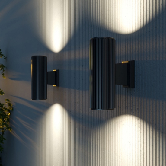 Maytoni rando applique da esterno cilindrico nero biemissione ip54