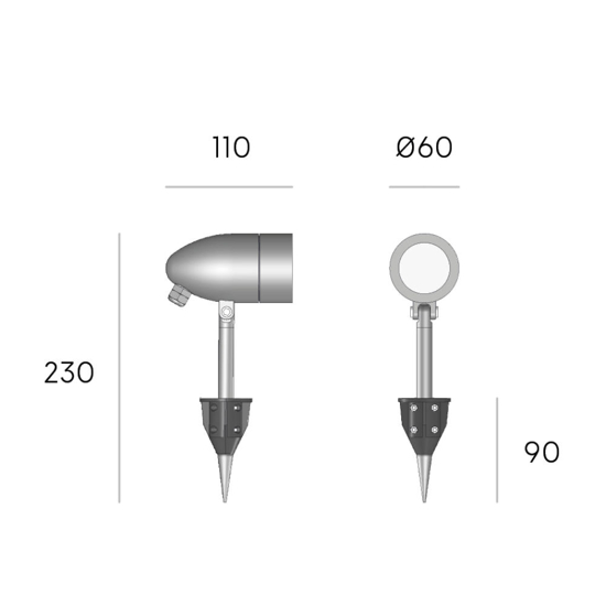 Faretto con picchetto nero da giardino orientabile ip65