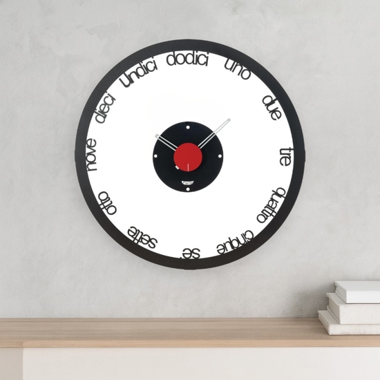 Orologio moderno da muro rotondo nero rosso 70cm