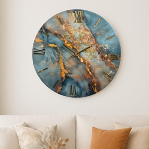 Orologio da parete gala 40cm in resina moderno foglia oro cristalli effetto marmo