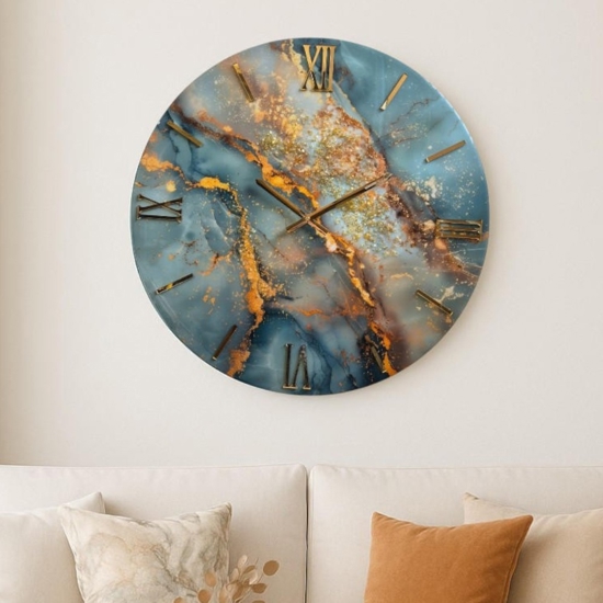 Orologio da parete gala 40cm in resina moderno foglia oro cristalli effetto marmo