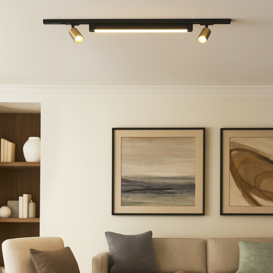 Sistema binario 100cm modulo led 28w 3000k nero oro spot orientabili