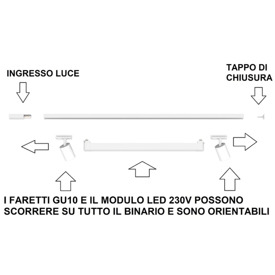 Sistema a binario 200cm nero barra led 40w 3000k con spot