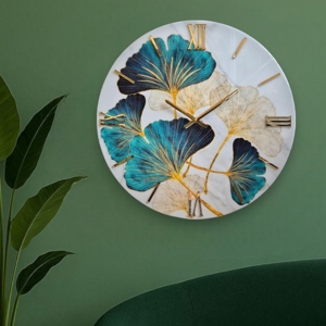 Visualizza i dettagli per Orologio da parete 60cm di resina floreal particolare verde oro Orologio da parete 60cm di resina floreal particolare verde oro