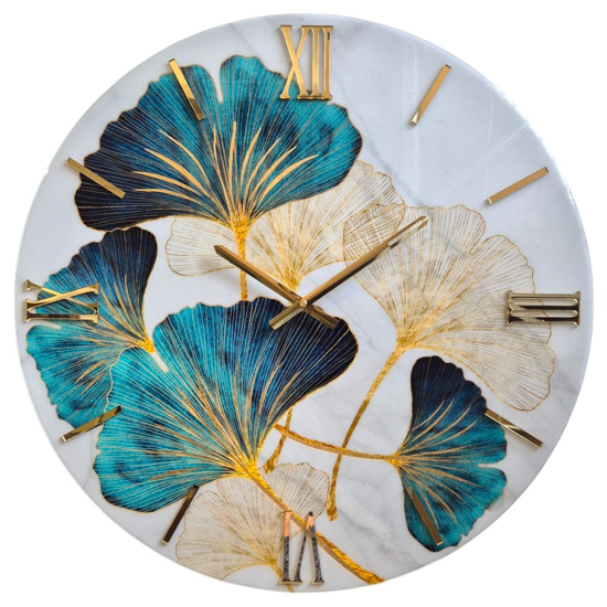 Orologio da parete 60cm di resina floreal particolare verde oro