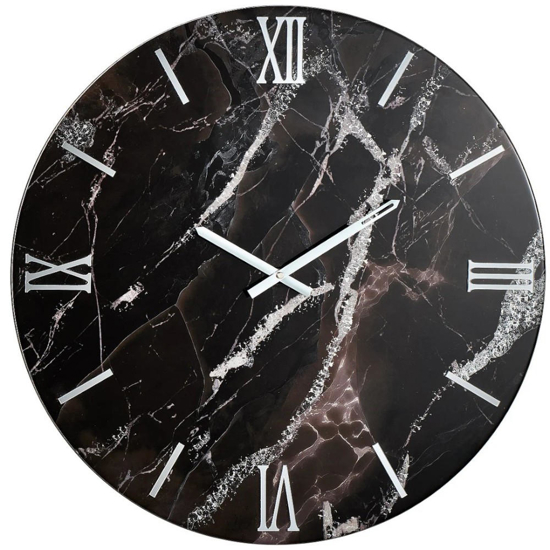 Orologio tondo 60cm per parete resina nero argento moderno