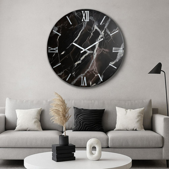 Orologio tondo 60cm per parete resina nero argento moderno