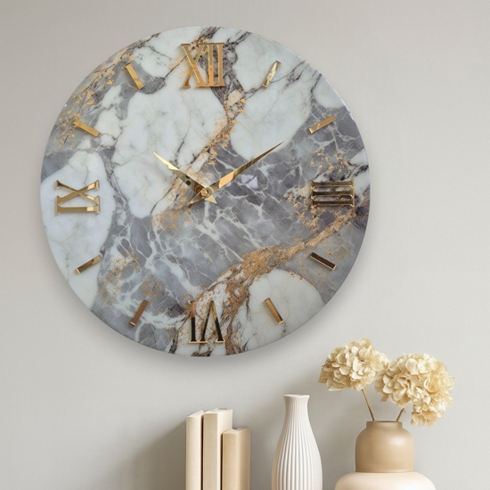 Orologio da parete 40cm effetto marmo bianco numeri oro