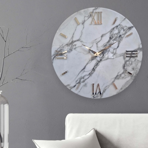 Orologio da muro 40cm mabby rotondo effetto marmo striato bianco