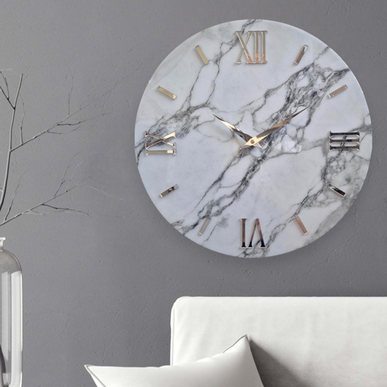 Orologio da muro 40cm mabby rotondo effetto marmo striato bianco