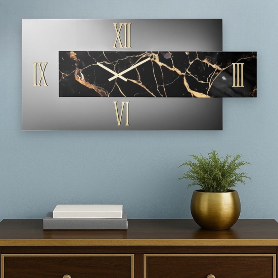 Orologio da parete verty specchio fume 73x60 resina effetto marmo