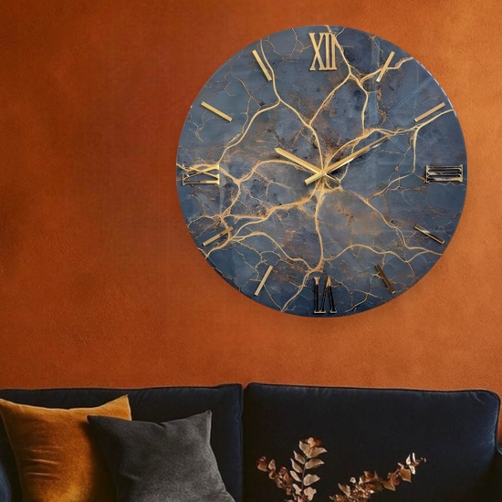Orologio effetto marmo 60cm da muro moderno venature oro