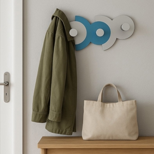 Diennea appendiabiti da parete moderno blu luce e grigio legno