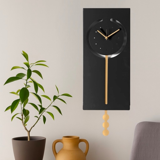 Orologio con pendolo da parete moderno nero e oro