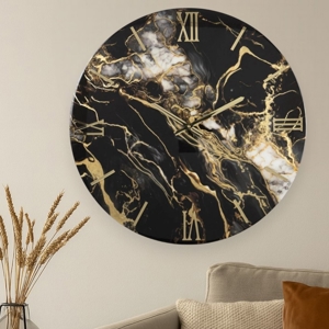 Visualizza i dettagli per Orologio nero oro da muro 60cm rotondo moderno in resina Orologio nero oro da muro 60cm rotondo moderno in resina