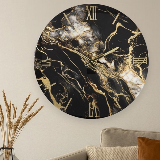 Orologio nero oro da muro 60cm rotondo moderno in resina