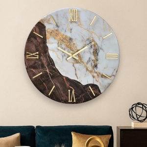 Orologio da parete 60cm effetto marmo marrone bianco oro design