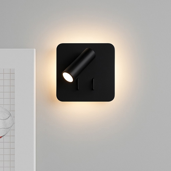 Perenz plug applique quadrata per comodino nero led 3000k orientabile