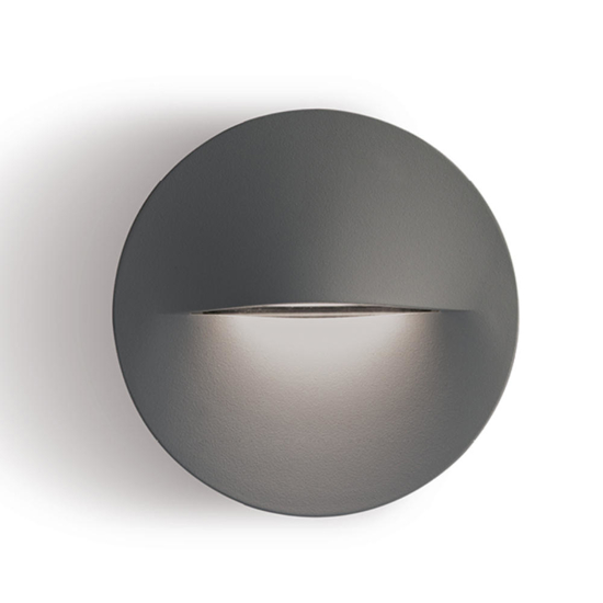Segnapasso led a parete 6w 3000k rotondo grafite per esterno ip65