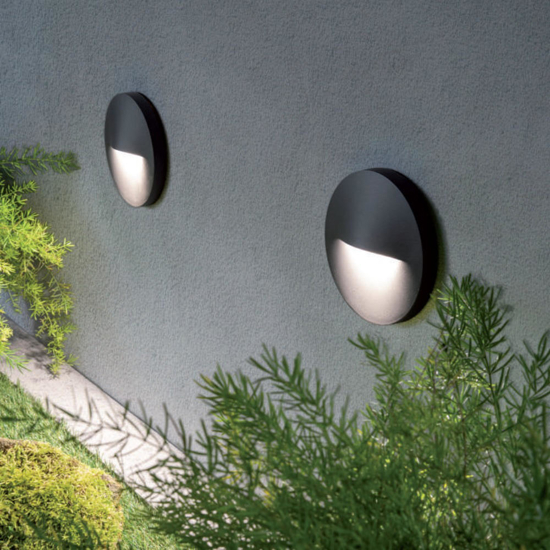 Segnapasso led a parete 6w 3000k rotondo grafite per esterno ip65