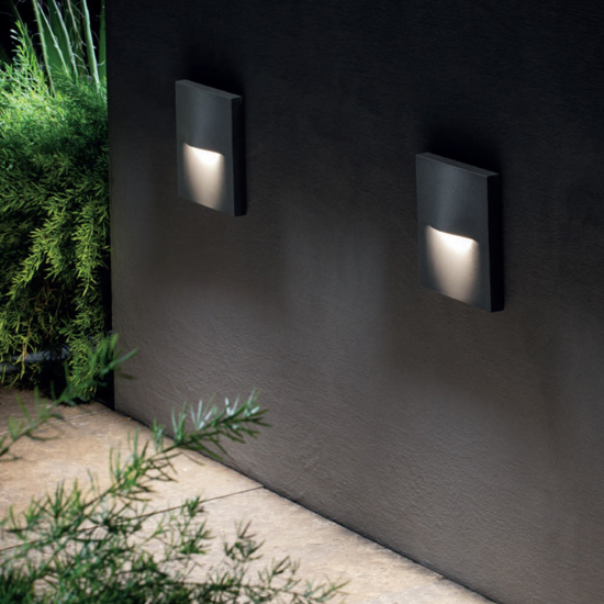 Segnapasso da esterno a parete led 3w 3000k quadrato grafite