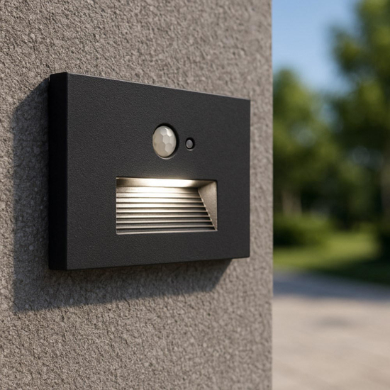Segnapasso da esterno grafite led 3w cct incasso a parete con sensore crepuscolare