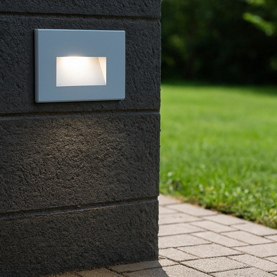 Segnapasso rettangolare per esterno da incasso a parete grigio led 3w 3000k