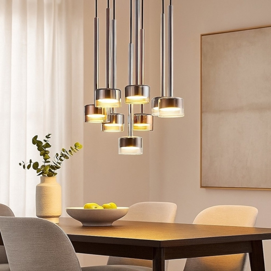 Lampadario per soggiorno moderno 8 luci vetri multicolor