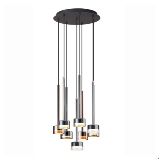 Lampadario per soggiorno moderno 8 luci vetri multicolor