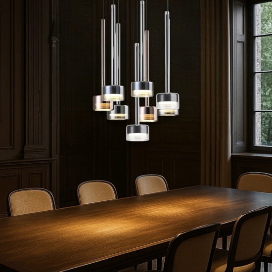 Lampadario per soggiorno moderno 8 luci vetri multicolor