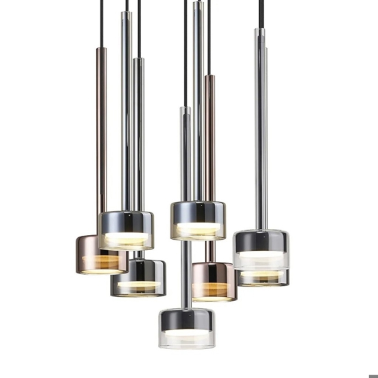 Lampadario per soggiorno moderno 8 luci vetri multicolor