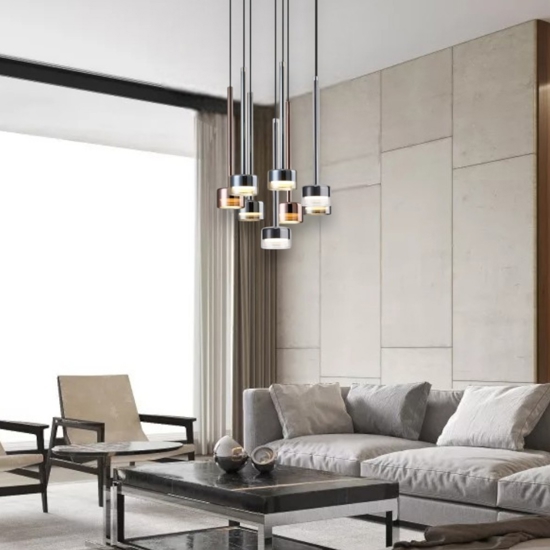Lampadario per soggiorno moderno 8 luci vetri multicolor