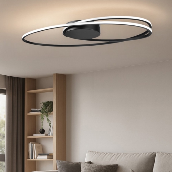 Plafoniera design moderna led 3000k nera ovale per soggiorno