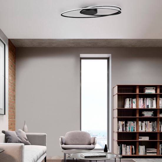 Plafoniera design moderna led 3000k nera ovale per soggiorno