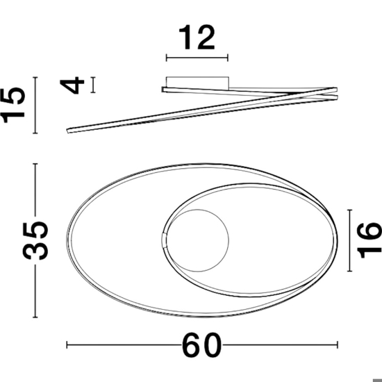 Plafoniera design moderna led 3000k nera ovale per soggiorno