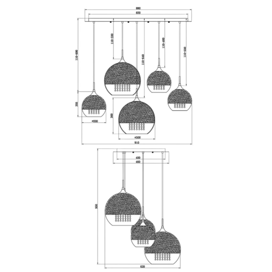 Maytoni fermi lampadario moderno 5 luci con portalampada sferici