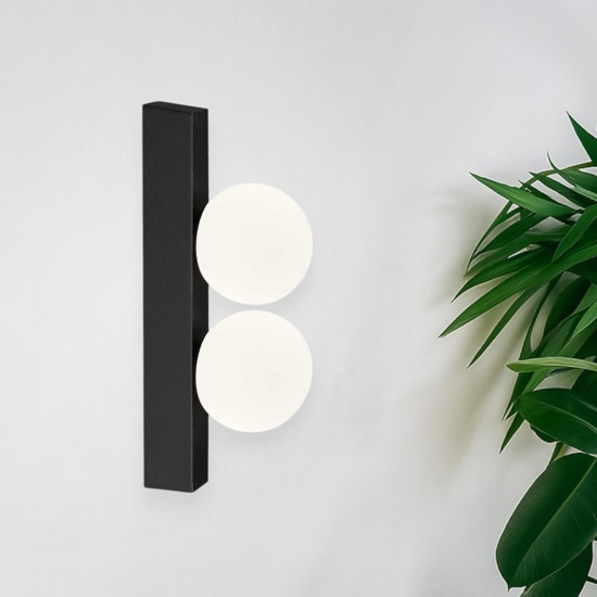 Ideal lux ping pong ap2 applique led 3000k nera due luci bocce vetro
