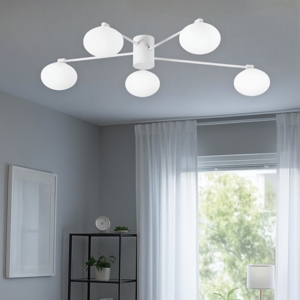 Ideal lux hermes pl5 d90 plafoniera 5 sfere vetro bianco per salotto moderna