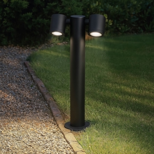 Lampione da giardino nero 2 luci orientabili fp