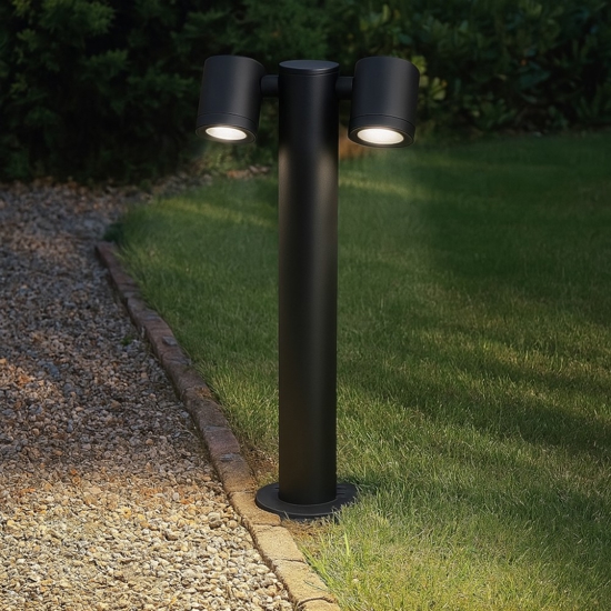 Lampione da giardino nero 2 luci orientabili fp