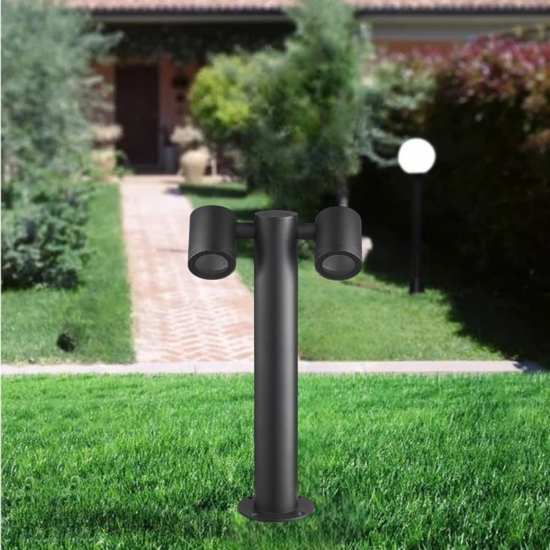 Lampione da giardino nero 2 luci orientabili fp