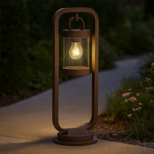 Lampioncino da giardino rustico marrone con sensore crepuscolare