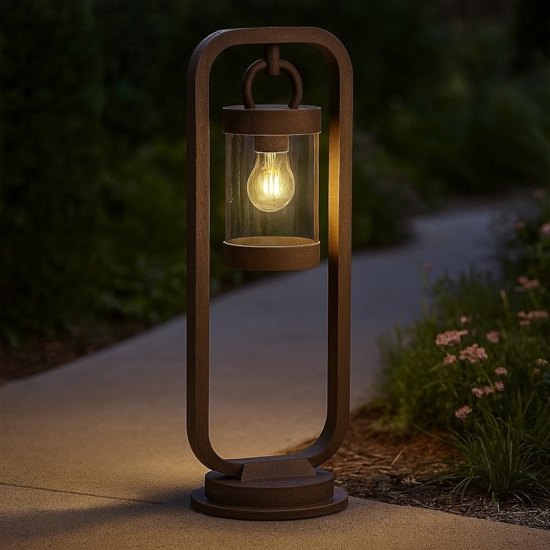Lampioncino da giardino rustico marrone con sensore crepuscolare
