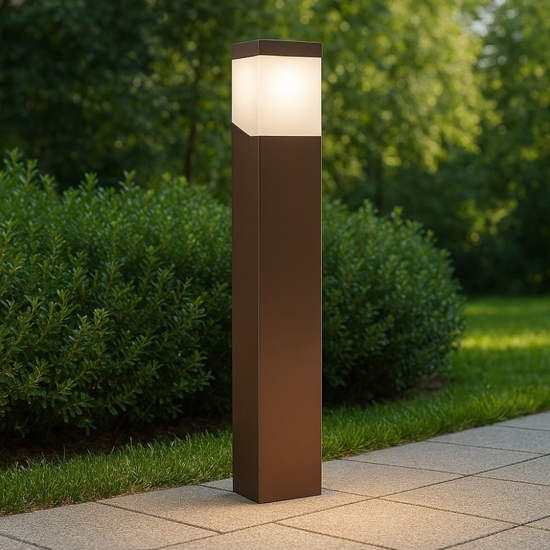 Lampiocnino da giardino moderno corten marrone gea luce sury