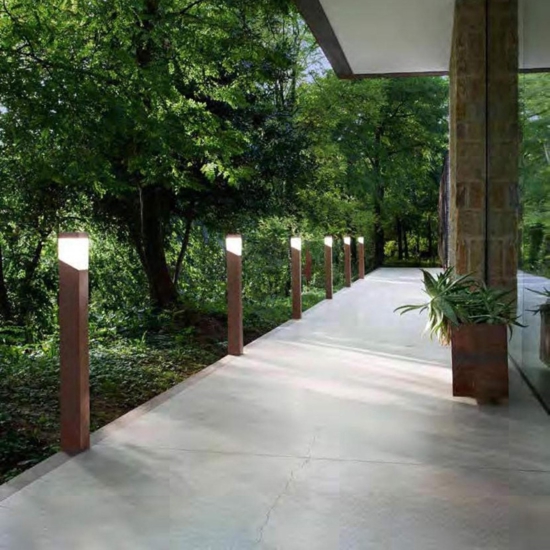 Lampiocnino da giardino moderno corten marrone gea luce sury