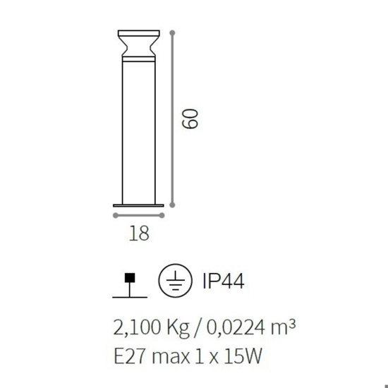 Torre pt1 h60 lampioncino per esterno giardino antracite ip44 ideal lux