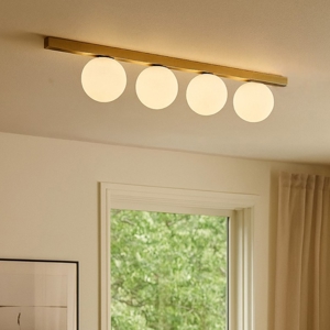 Ideal lux plafoniera moderna ottone binomio pl4 sfere vetro bianco opaco